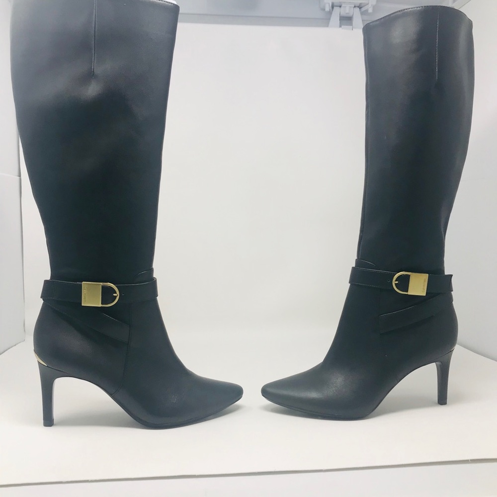 Jermaine Cowsilk  Pointed Toe Black Leather Boots